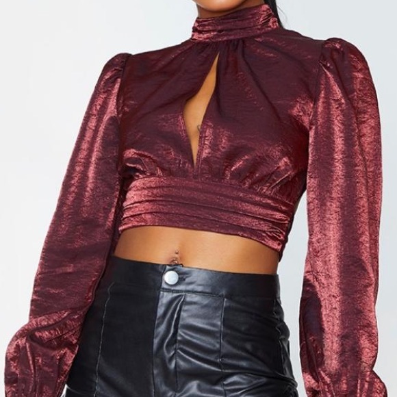 Tops - Metalic brown tie back blouse